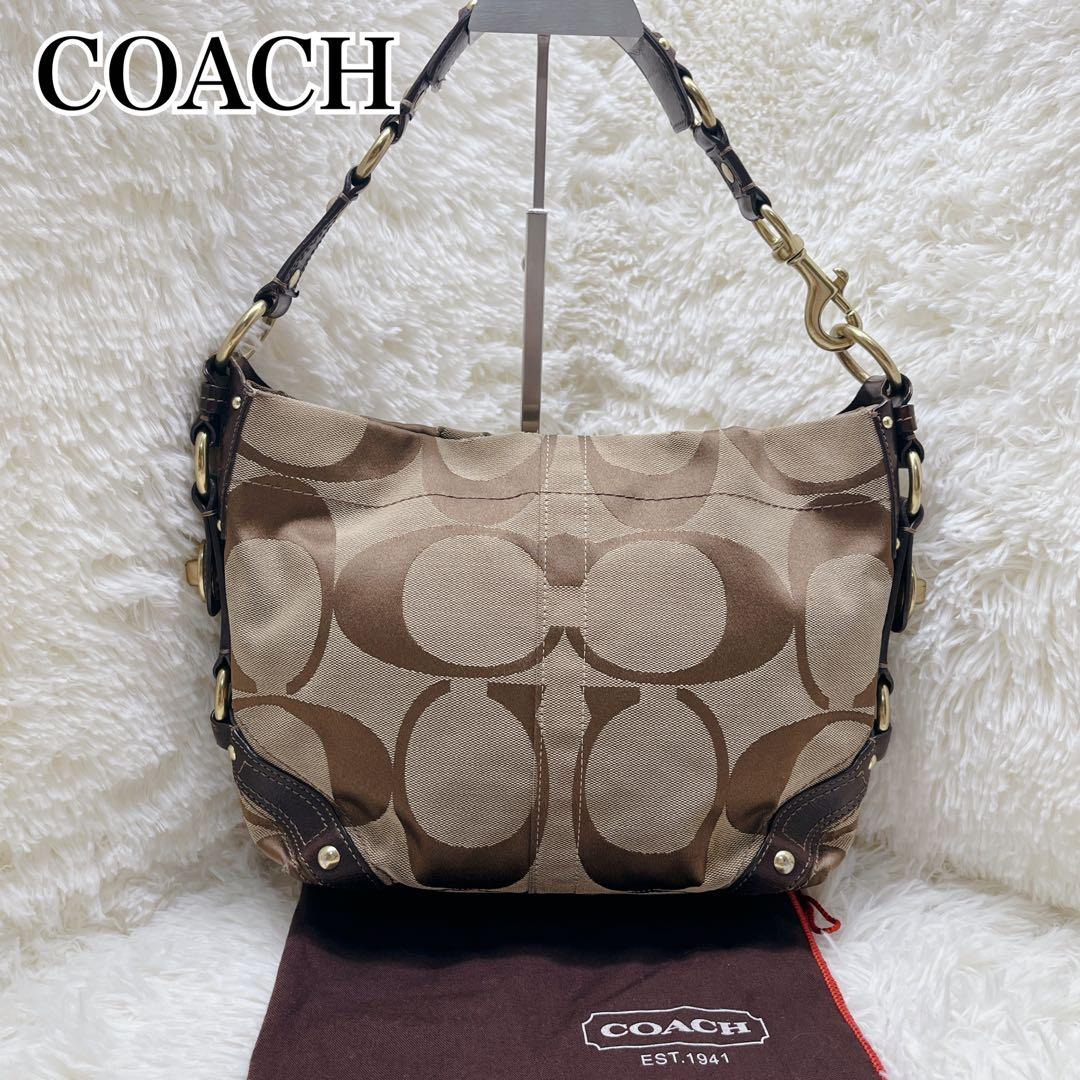 美品 COACH コーチ シグネチャー ターンロック ブラウン10619