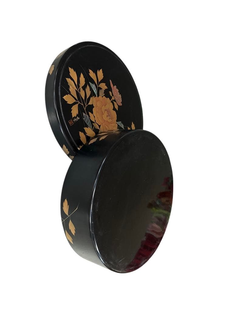 輪島塗 暁雲 茶びつ　本堅地布着 黒真塗 牡丹鈿入金蒔絵