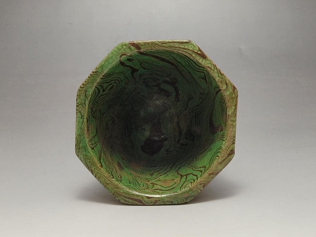 緑釉 練上 絞胎 高足杯 唐宋時代 高さ約10.5m