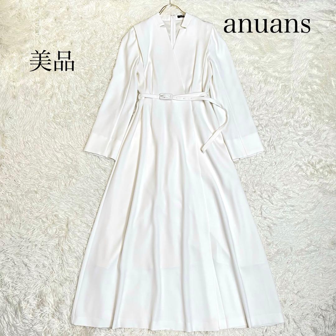 monet☆アニュアンス ダブルサテンノーカラーワンピース ホワイト 長袖