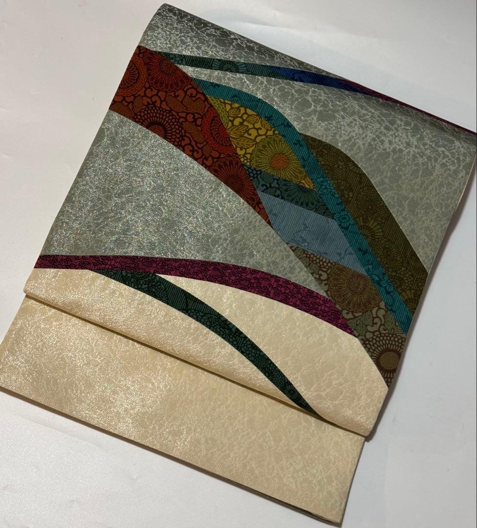 新春セール！「人間国宝 南部芳松」謹製　切りばめ　菊唐草模様　お洒落袋帯