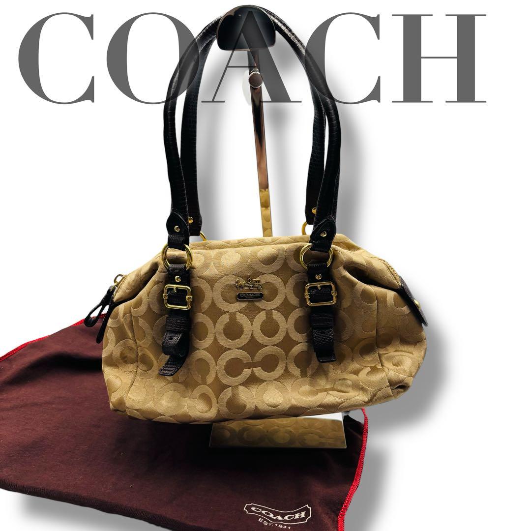 COACH コーチ ハンドバッグ シグネチャー キャンバス レザー 保存袋付