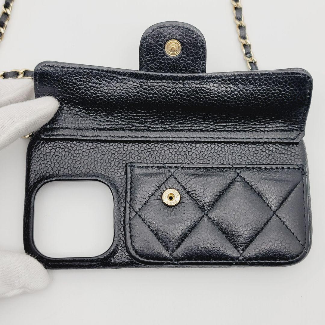 箱付き✨CHANEL iphone14proケース マトラッセ チェーン レザー