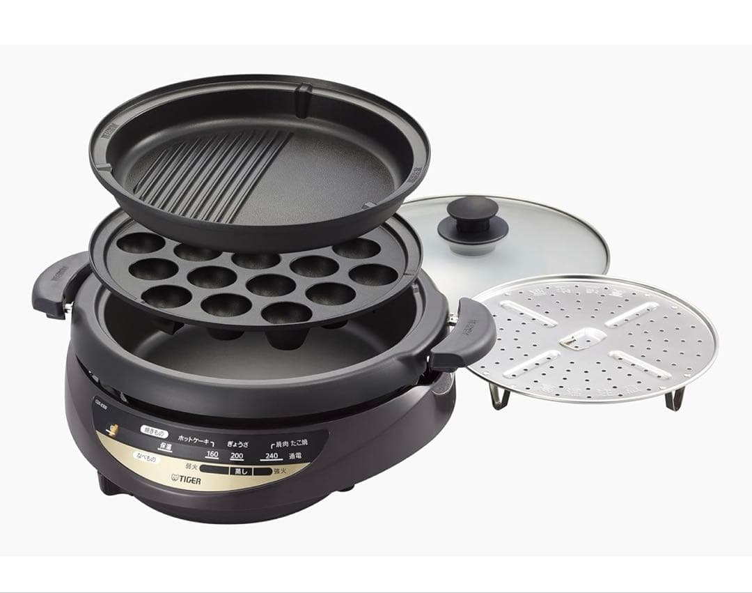 TIGER グリルなべ プレート、たこ焼き蒸し台 CQG-B300 T ブラウン
