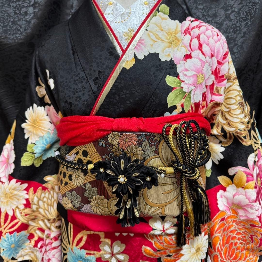 美品　レトロ　山本寛斎　落款　乱菊　パール加工　逸品　フルセット　振袖　振り袖