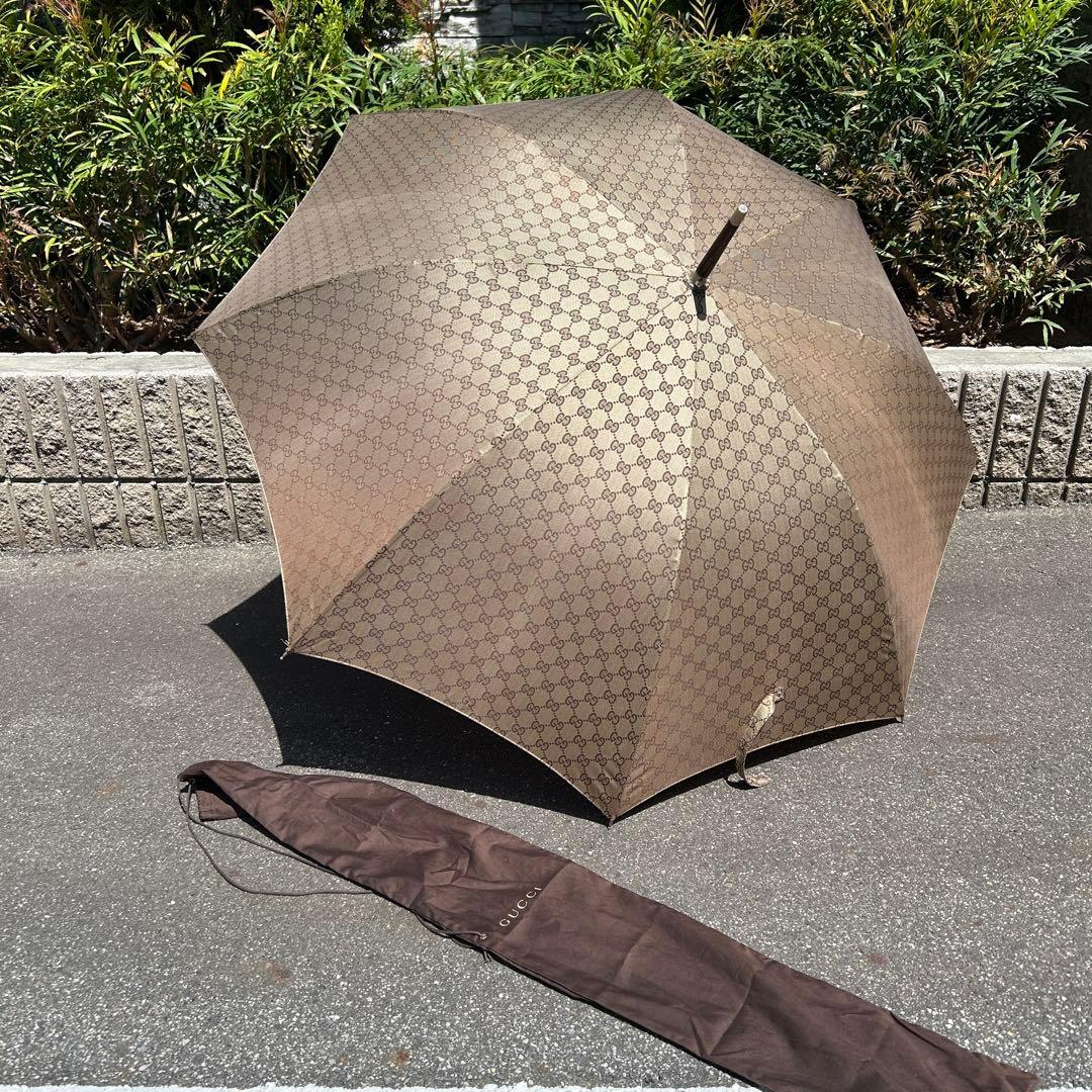 美品 GUCCI グッチ 傘 大きめサイズ GG柄 レイングッズ
