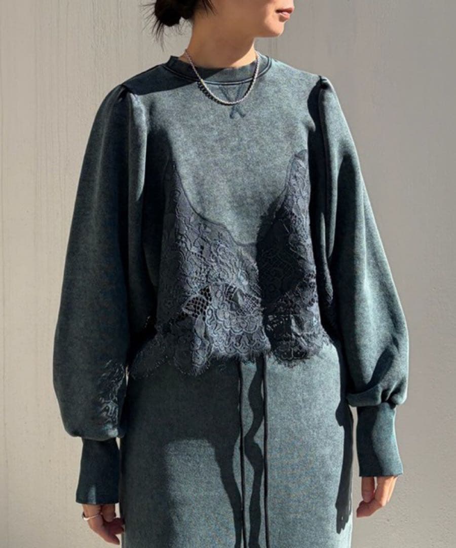 トップス CHEMICAL OVERDYE LACE SWEAT TOP