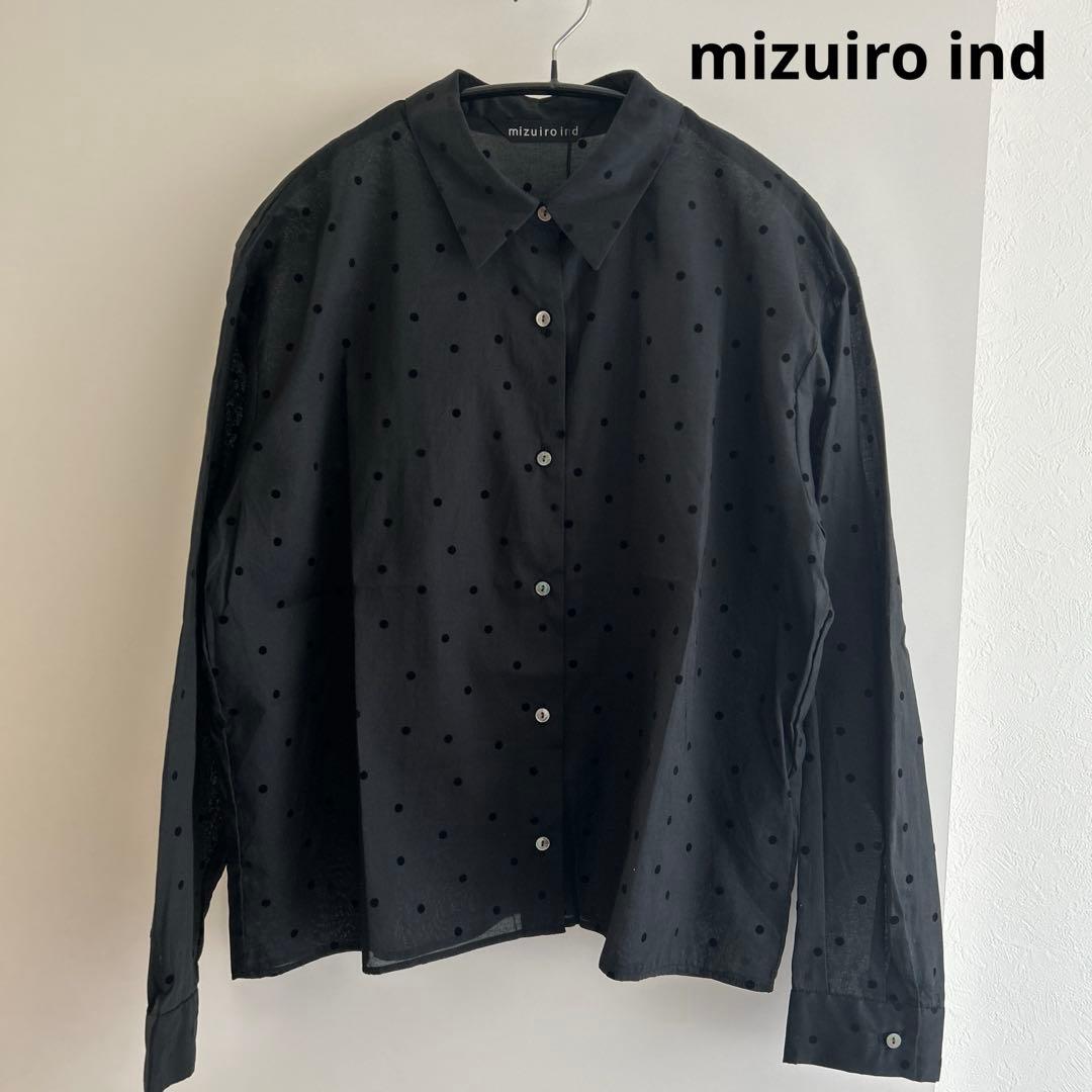 mizuiro ind フロッキードットプリントシャツ / ブラック