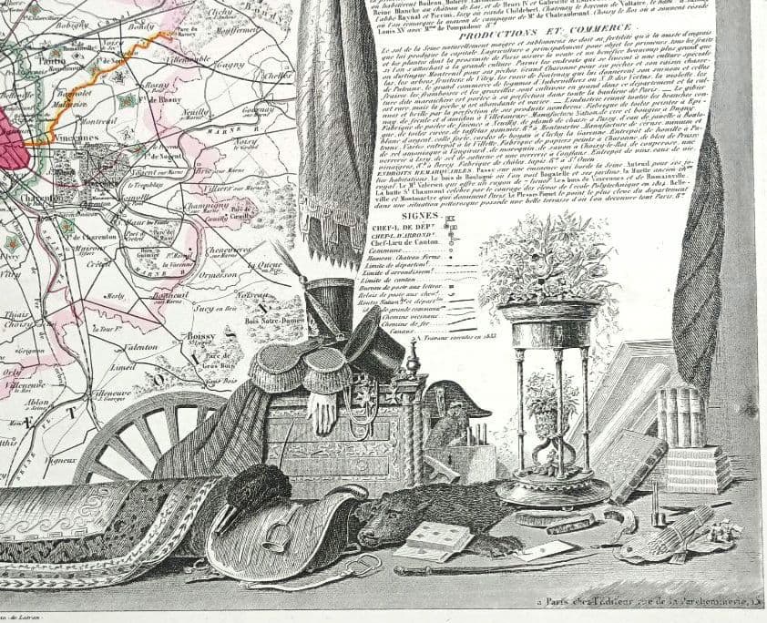 みや　額装　西洋古地図　1856年　 Levasseur 「パリ全図」美品