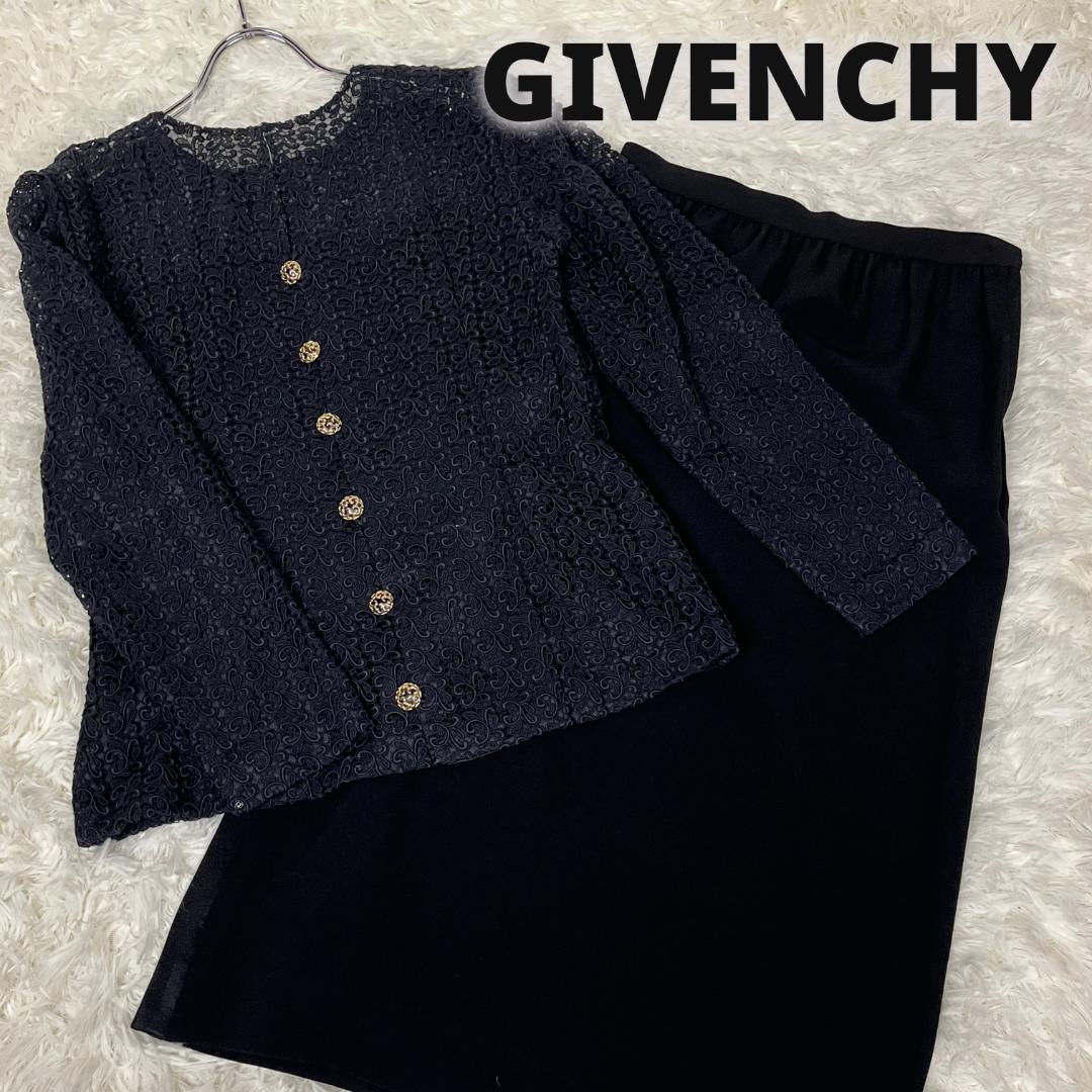 【極美品 ジバンシィ】セットアップ フォーマル スカート ノーカラー レース