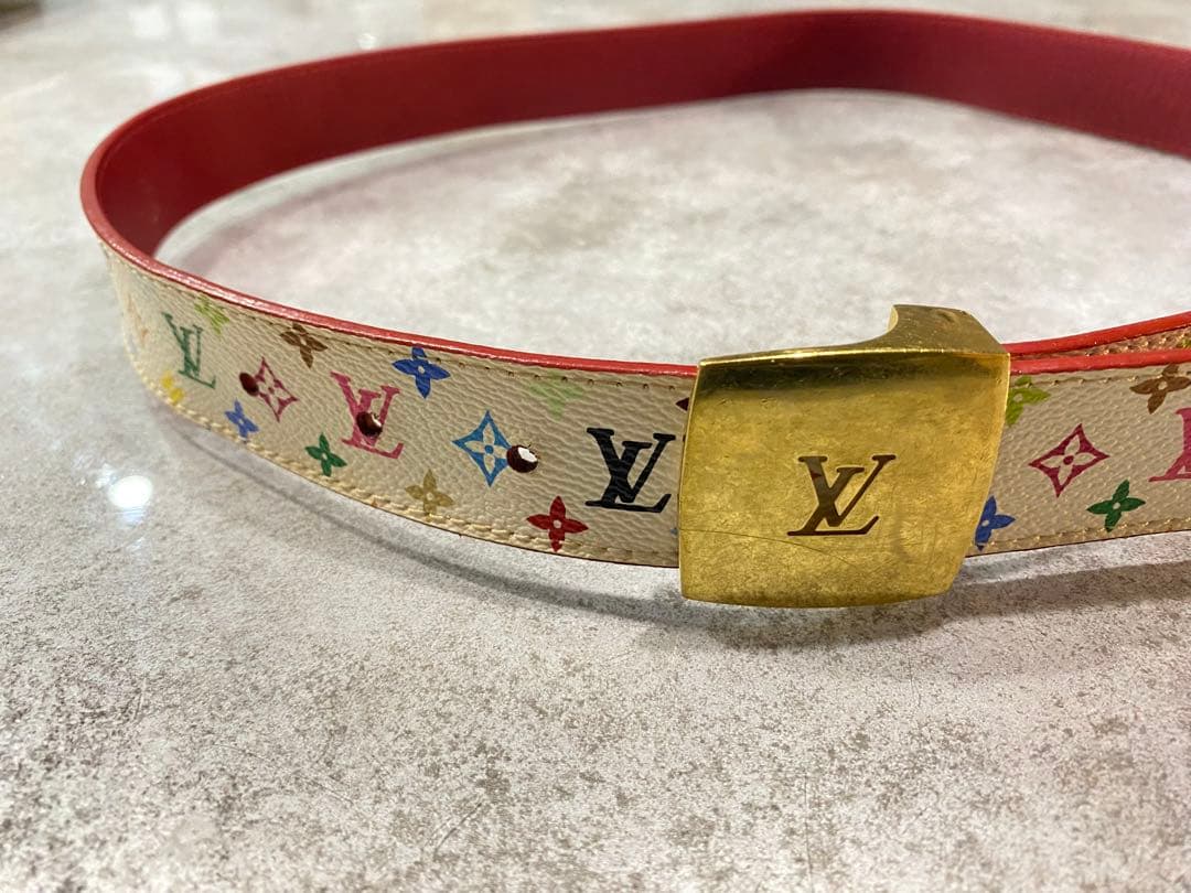 ルイ・ヴィトン モノグラムベルト ホワイト/レッド