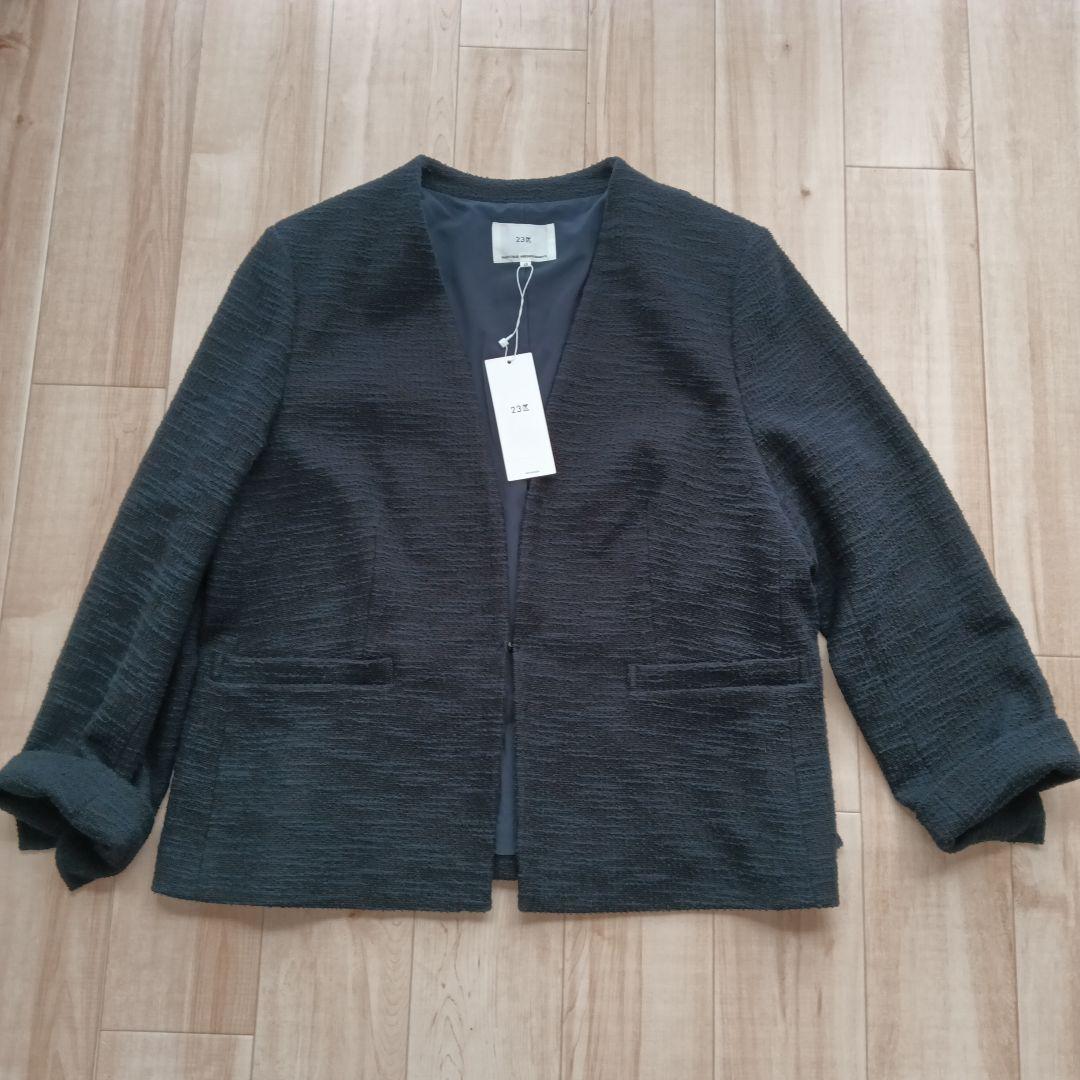 23区大きいサイズ48ツイードノーカラージャケットネイビー新品タグ付卒業式近年