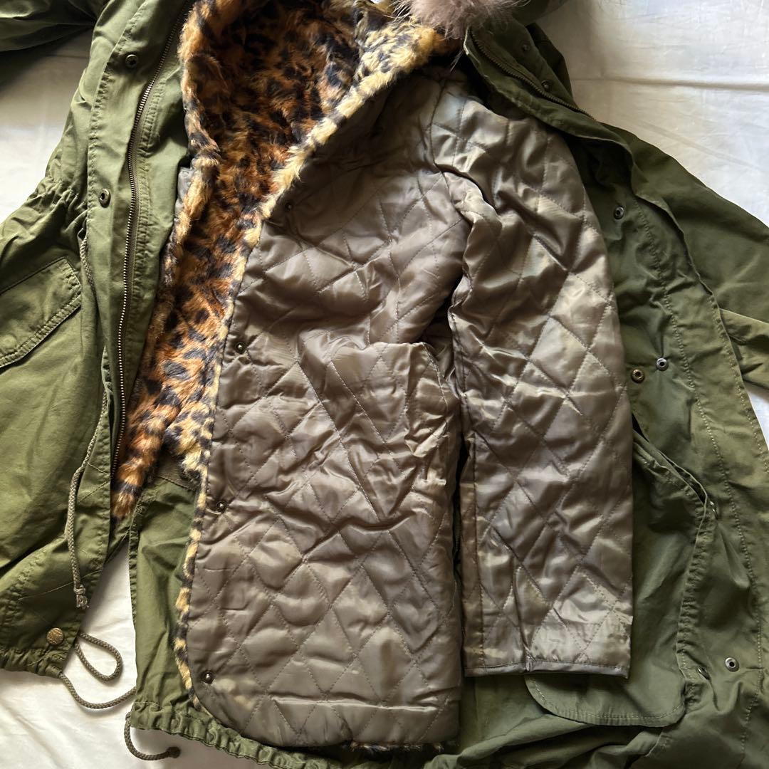 y2k 平成ギャル　豹柄　モッズコート　ラクーンファー　ビッグフード　未使用品