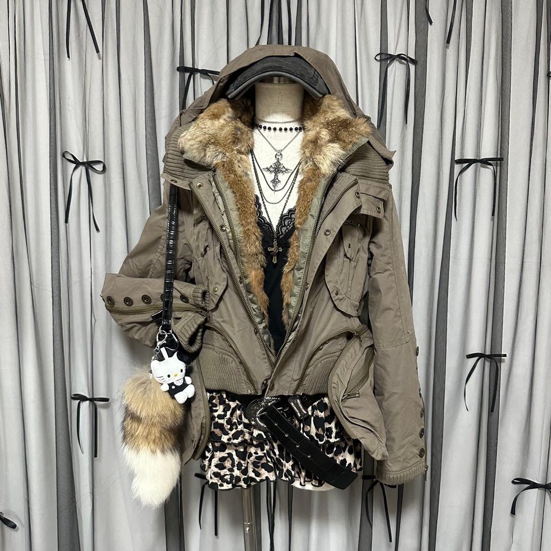 平成ギャルy2k　ファー付き　ミニタリージャケット　フェアリーグランジ　パーカー