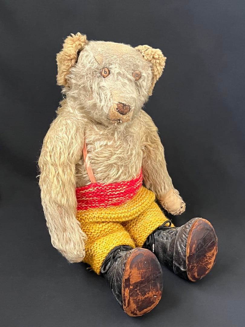アンティークヴィンテージ英国製テディベア 革靴ぬいぐるみベアくまドール