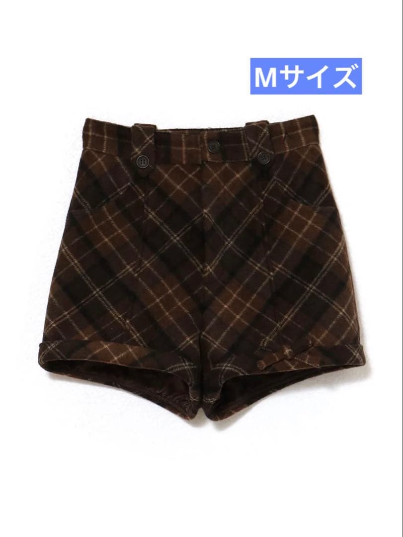 パンツ Ribbon check mini pants brown M andmary
