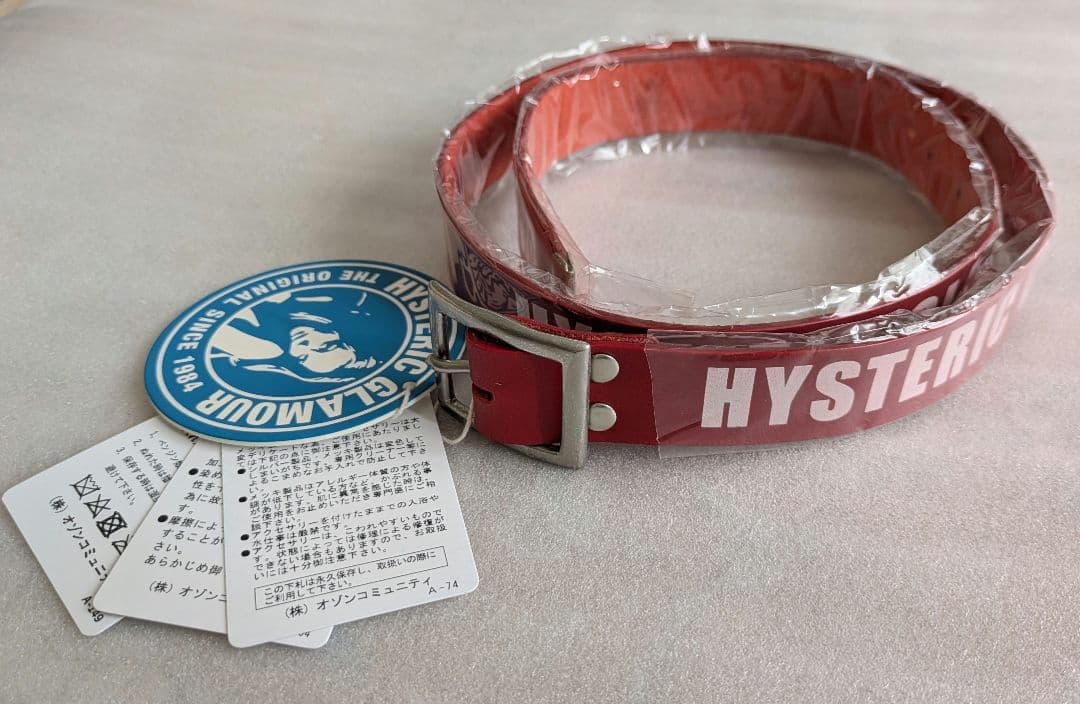 ヒステリックグラマー　赤ベルト　ロゴプリントレザーベルト　sサイズ