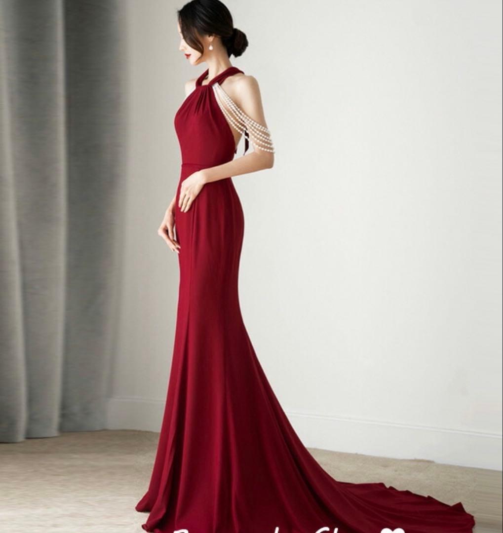 【美品】マーメイドドレス　レッド　ウェディングドレス　パーティードレス