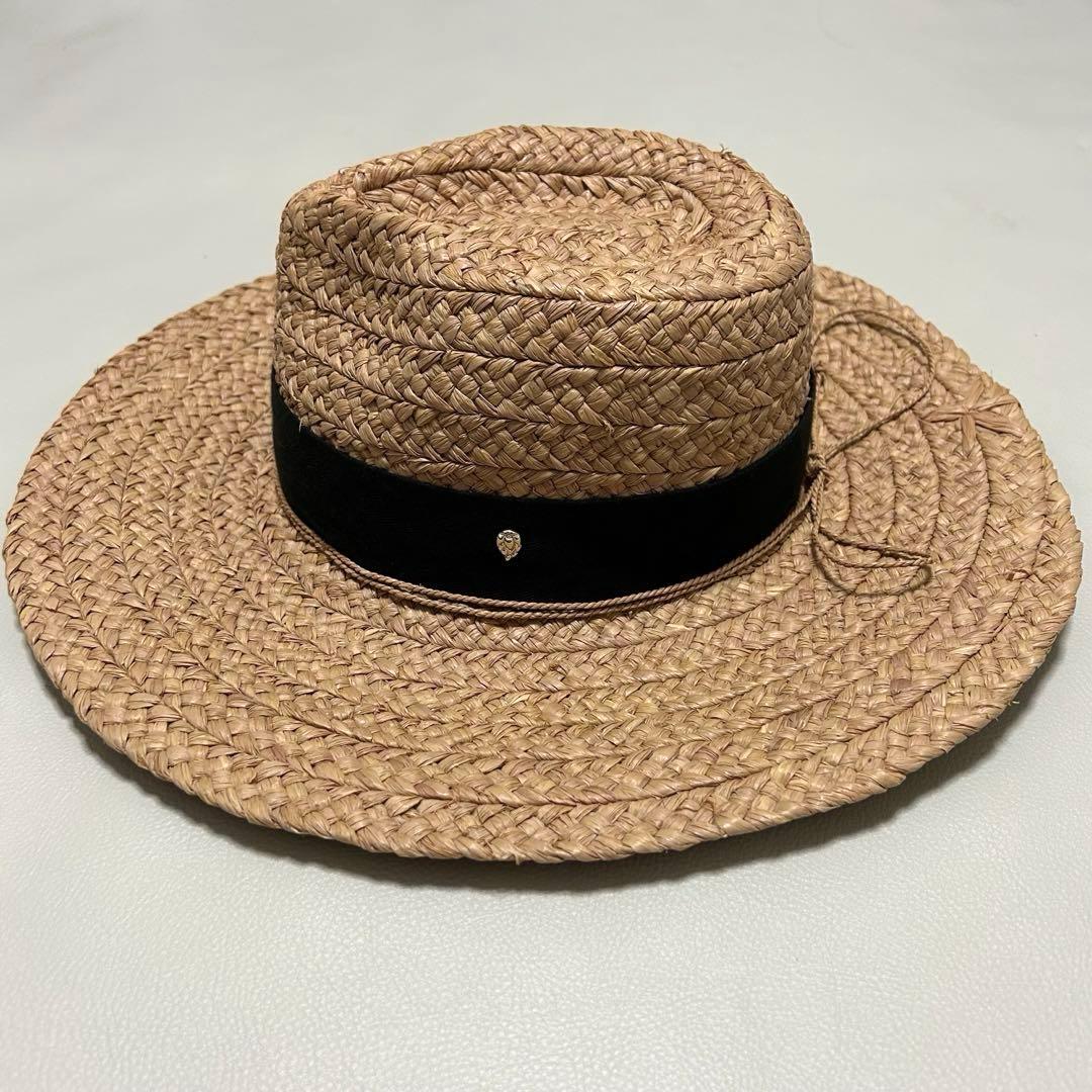ヘレンカミンスキー 麦わら帽子 ハット 黒リボン 中折れ 中折れ リーフ金具
