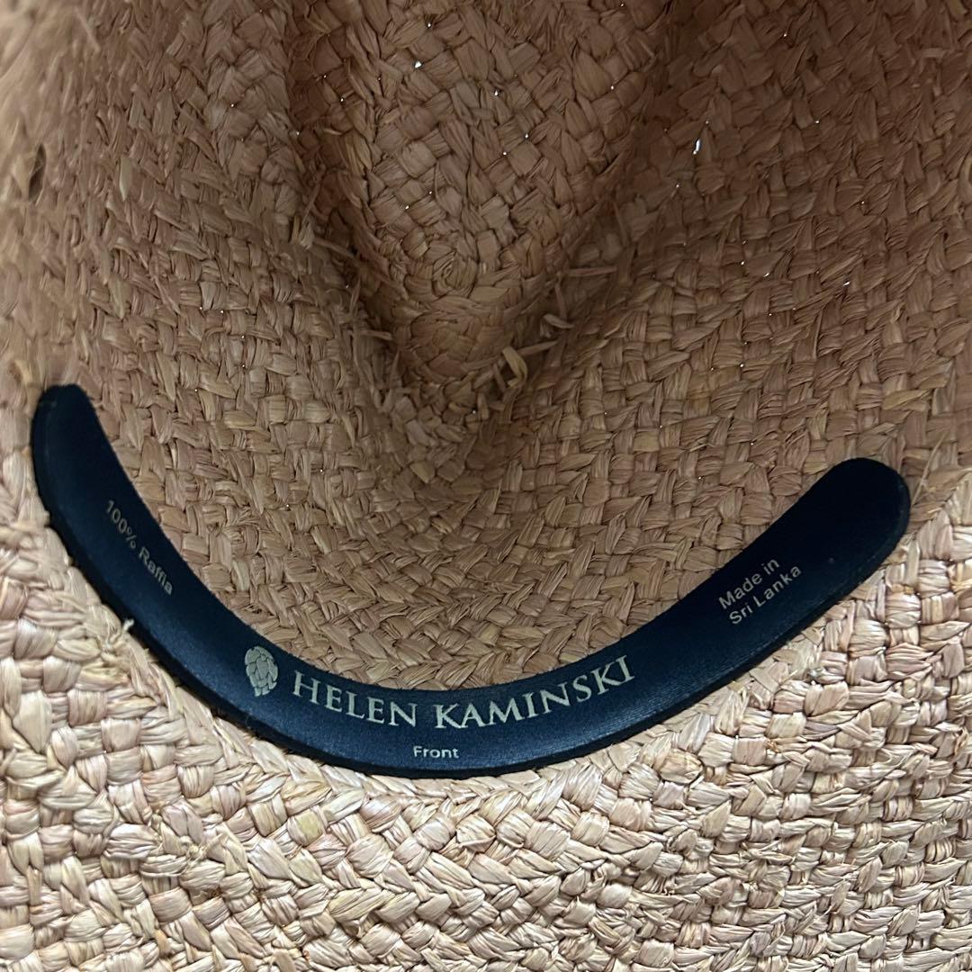 ヘレンカミンスキー 麦わら帽子 ハット 黒リボン 中折れ 中折れ リーフ金具