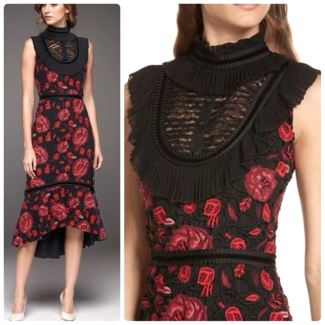 【美品/雑誌掲載】アリスアンドオリビア バラ刺繍 花柄 レース ロングワンピース