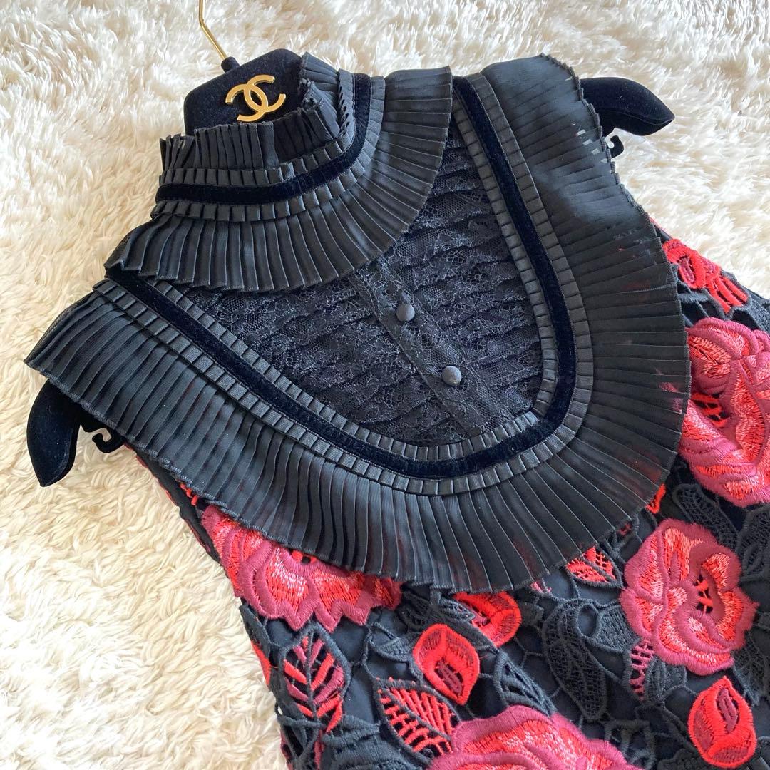 【美品/雑誌掲載】アリスアンドオリビア バラ刺繍 花柄 レース ロングワンピース