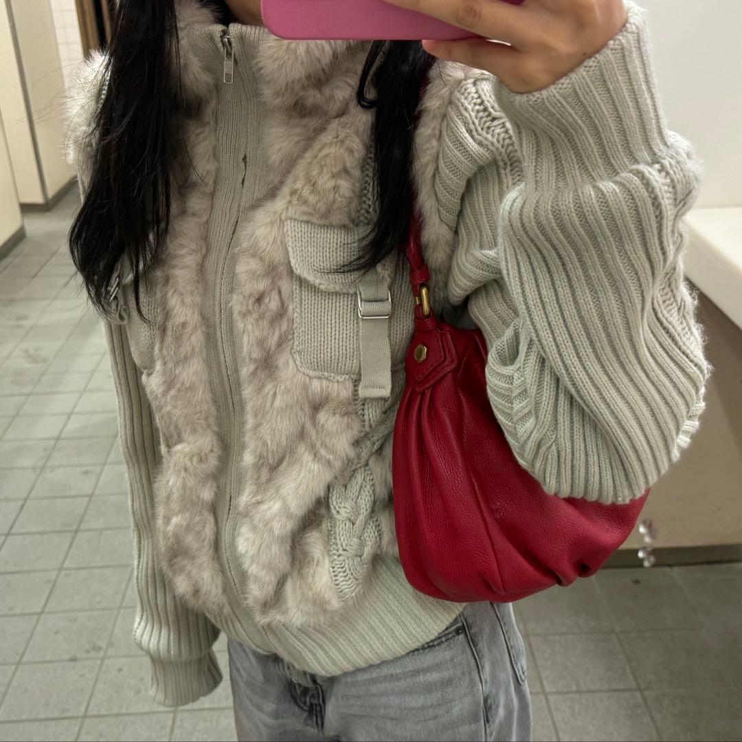 LAGUA GEM CABLE KNIT FAUX FUR ブルゾン アイボリー