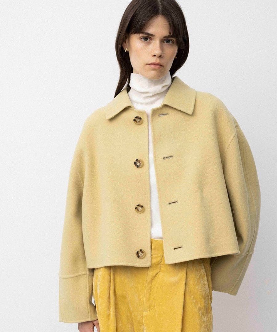 【美品】Naveメルトンリバー ステンカラークロップド コート イエロー 1