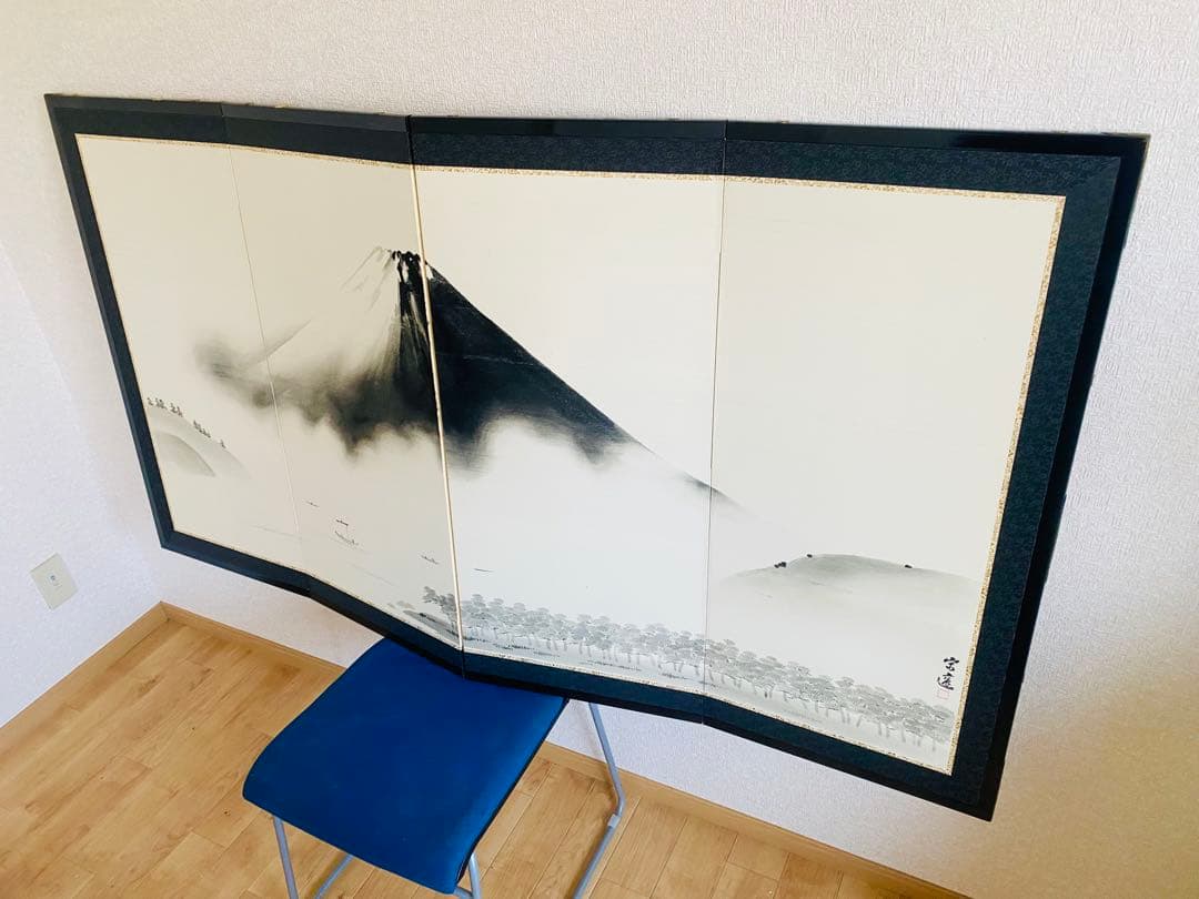 富士山 水墨画 折りたたみ式屏風 160cm x 90cm