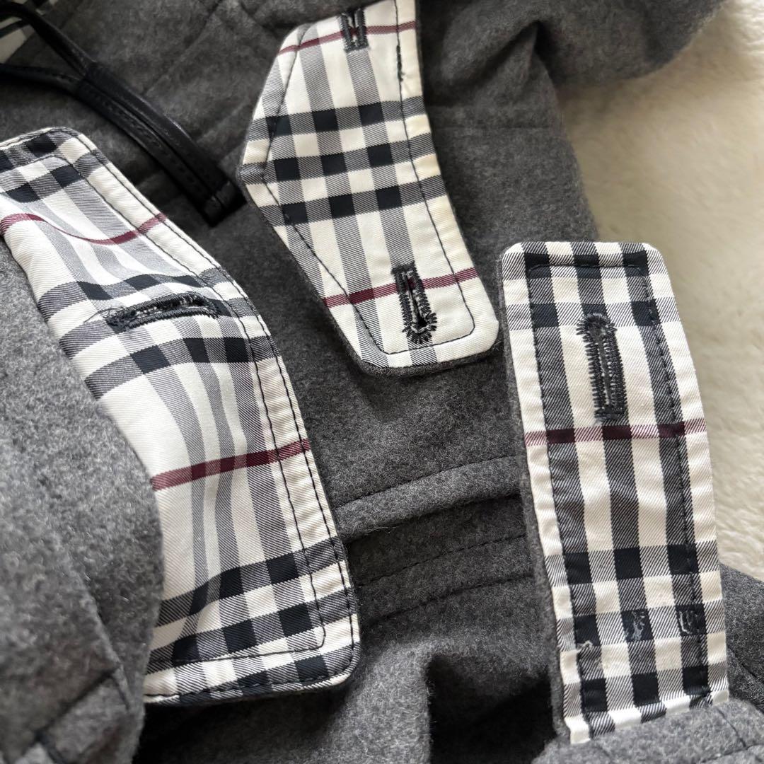 バーバリーブラックレーベル　ノバチェック　ダッフルコート　カシミヤ グレー　M