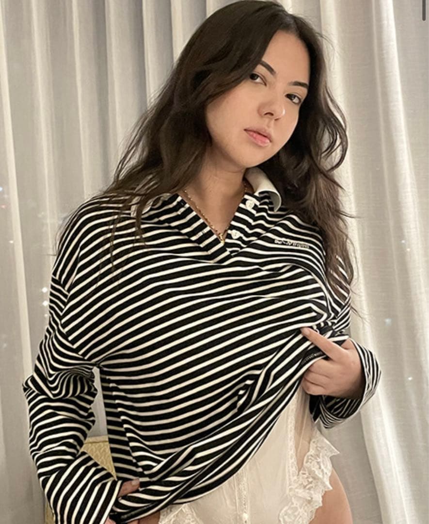 the virgins ストライプ　長袖ポロシャツ