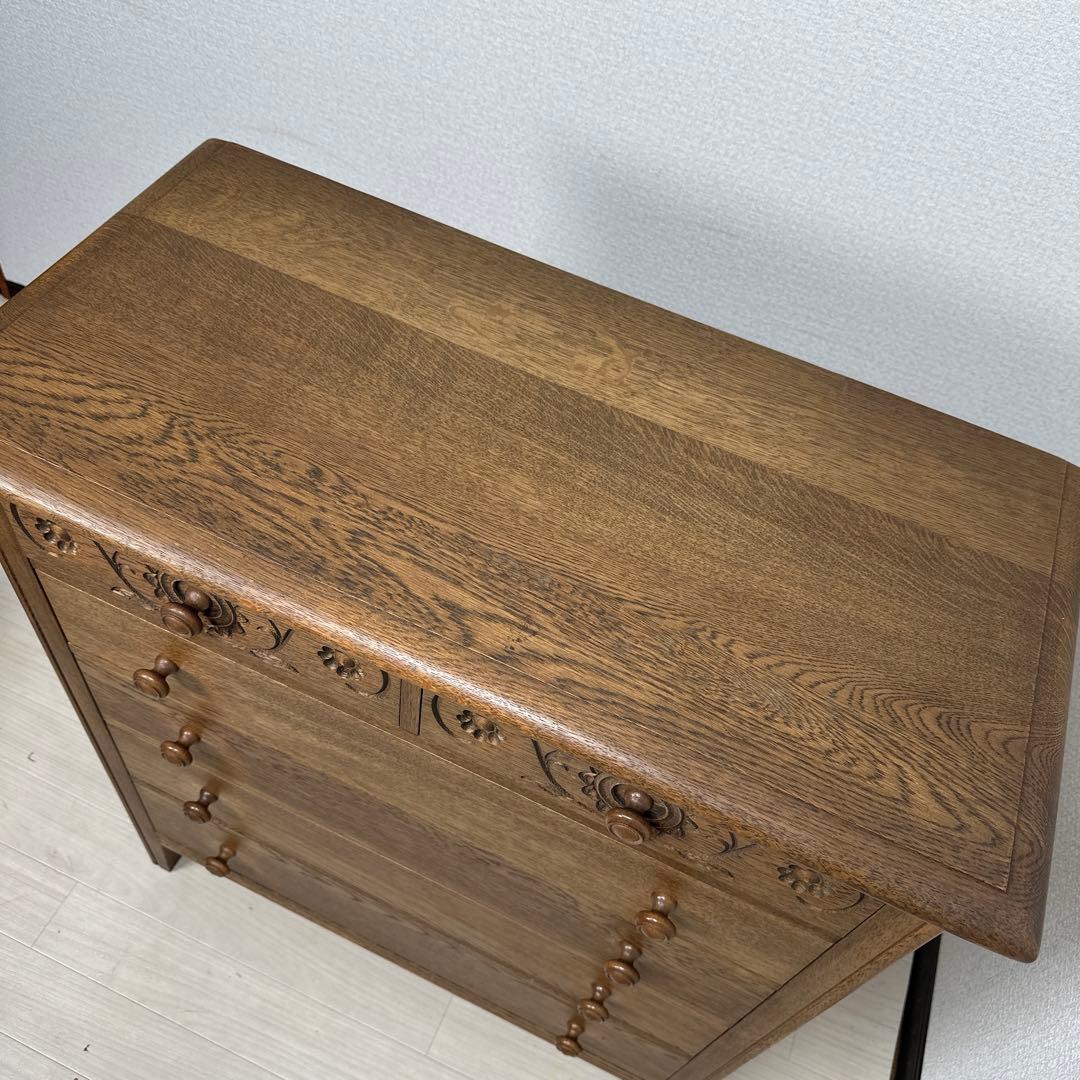 極美品 葉山ガーデン 花柄 ミドルチェスト オーク材 レリーフ 手作家具 i4※