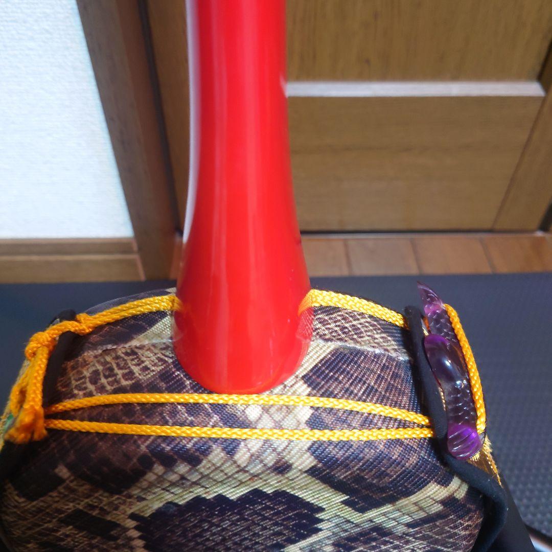 沖縄三線 人工皮 三味線 合皮 ヘビ皮柄 ⚠️漆剥がれ有ります　オマケでケース付