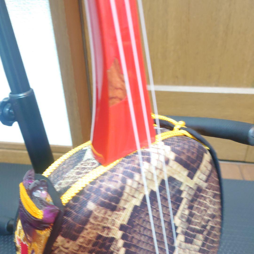 沖縄三線 人工皮 三味線 合皮 ヘビ皮柄 ⚠️漆剥がれ有ります　オマケでケース付