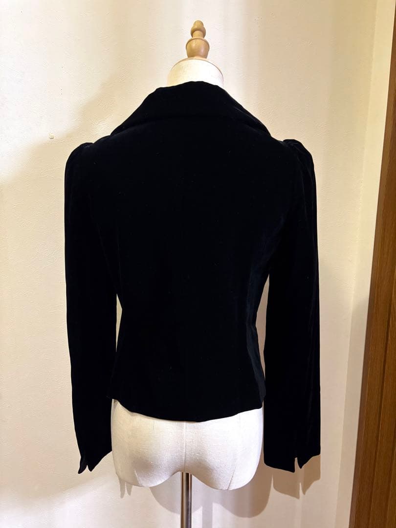 エムズグレイシー テーラードジャケット ベロア 黒38 ビジューボタン付き