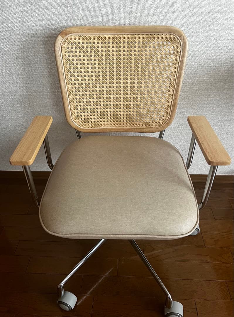 LOWYA ロウヤ　ラタン調デスクチェア　ワークチェア　キャスター付き　ベージュ