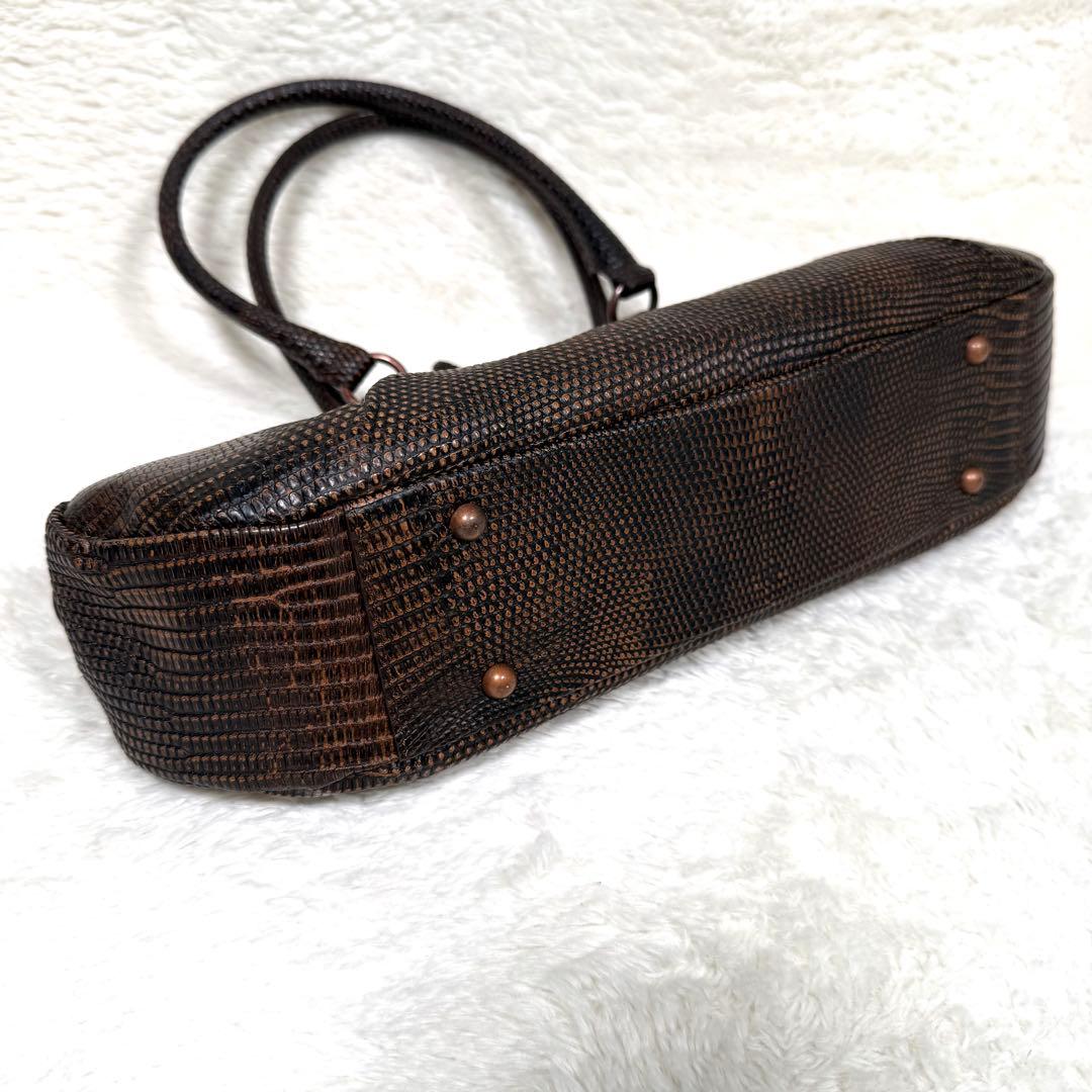 【美品】JRAタグ付 リザード 本革 ハンドバッグ ブラウン 茶 ヴィンテージ