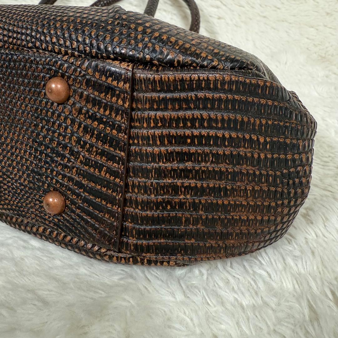 【美品】JRAタグ付 リザード 本革 ハンドバッグ ブラウン 茶 ヴィンテージ