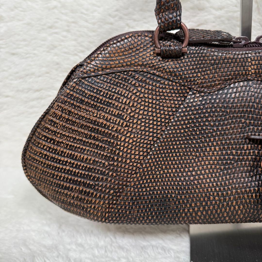 【美品】JRAタグ付 リザード 本革 ハンドバッグ ブラウン 茶 ヴィンテージ