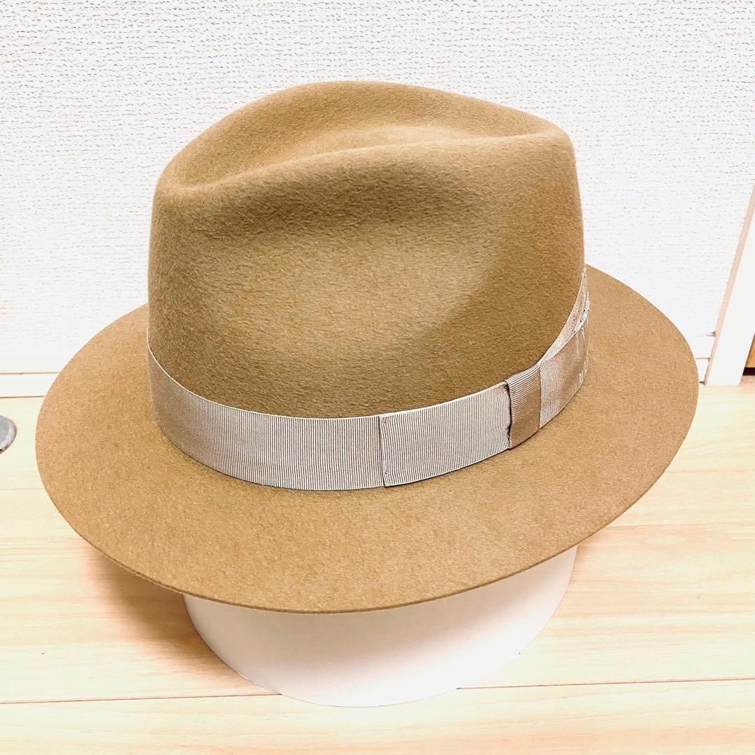 [美品]Borsalinoボルサリーノ中折れハットラビットフェルトベージュ61