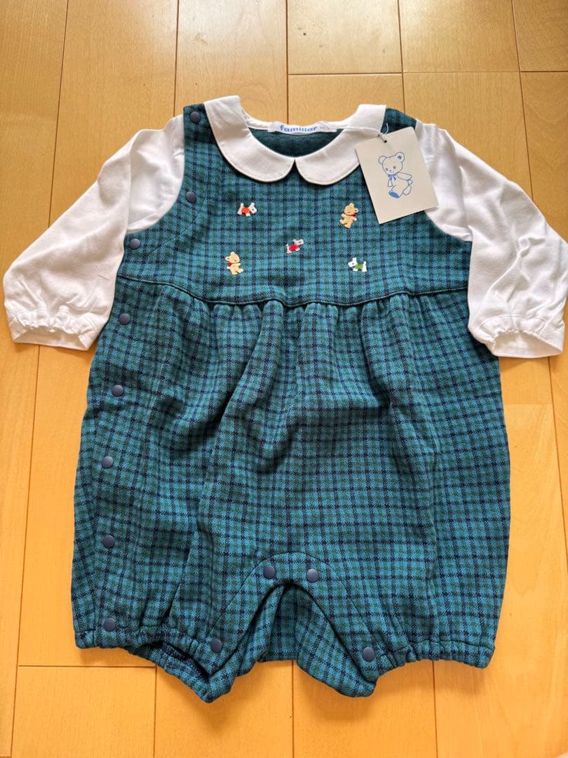 新品⭐︎ファミリアロンパース 70サイズ チェック柄刺繍