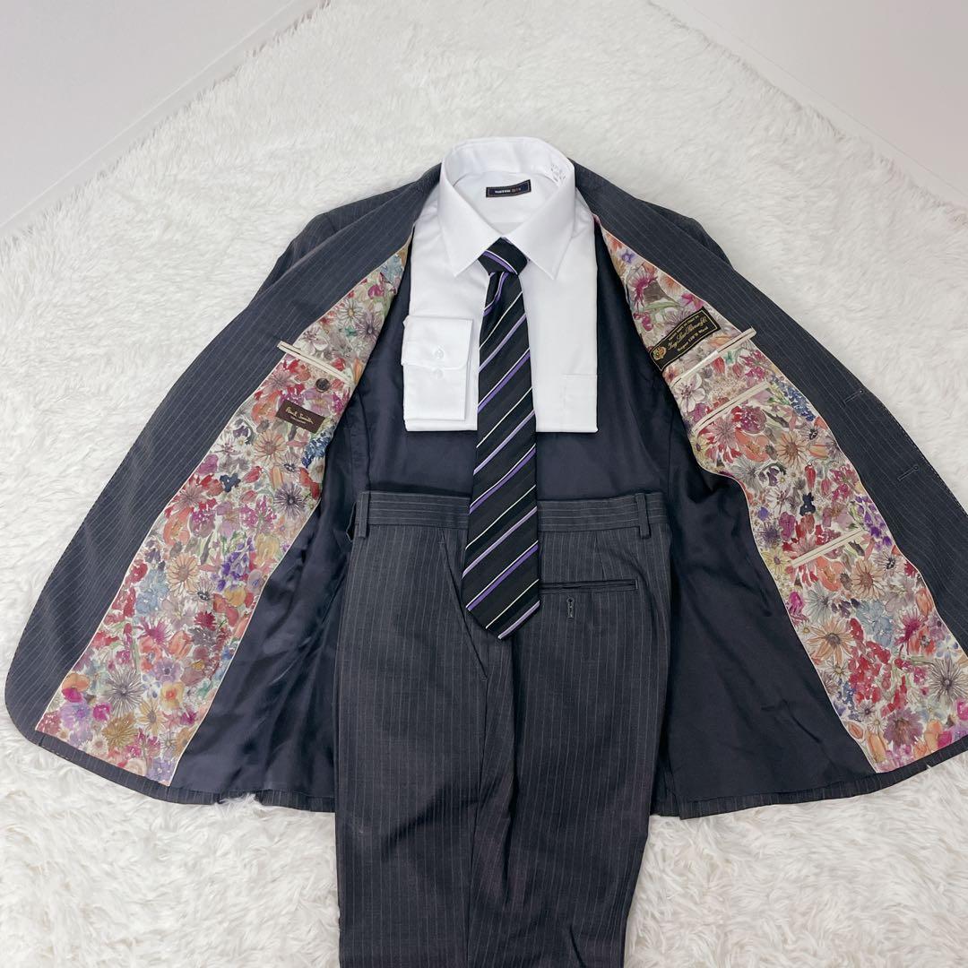 ポールスミス 高級ロロピアーナ 花柄 シルク　セットアップ 白ステッチ 総裏 L