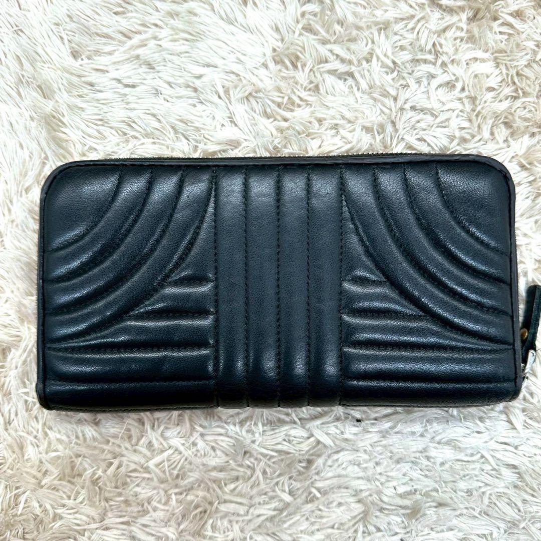 【美品】プラダ 長財布 ラウンドファスナー ブラック ダイアグラム シルバーロゴ