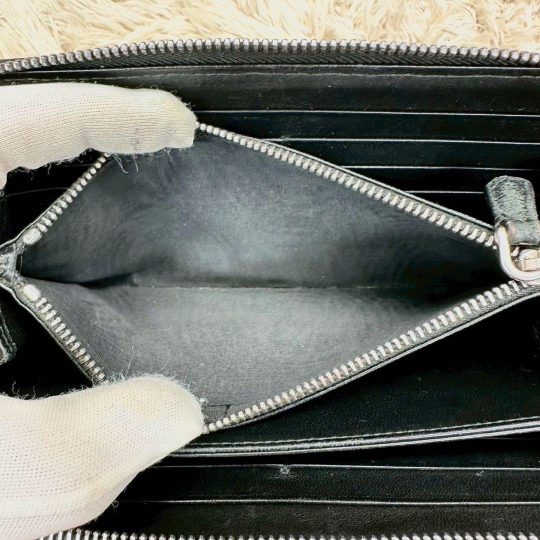 【美品】プラダ 長財布 ラウンドファスナー ブラック ダイアグラム シルバーロゴ