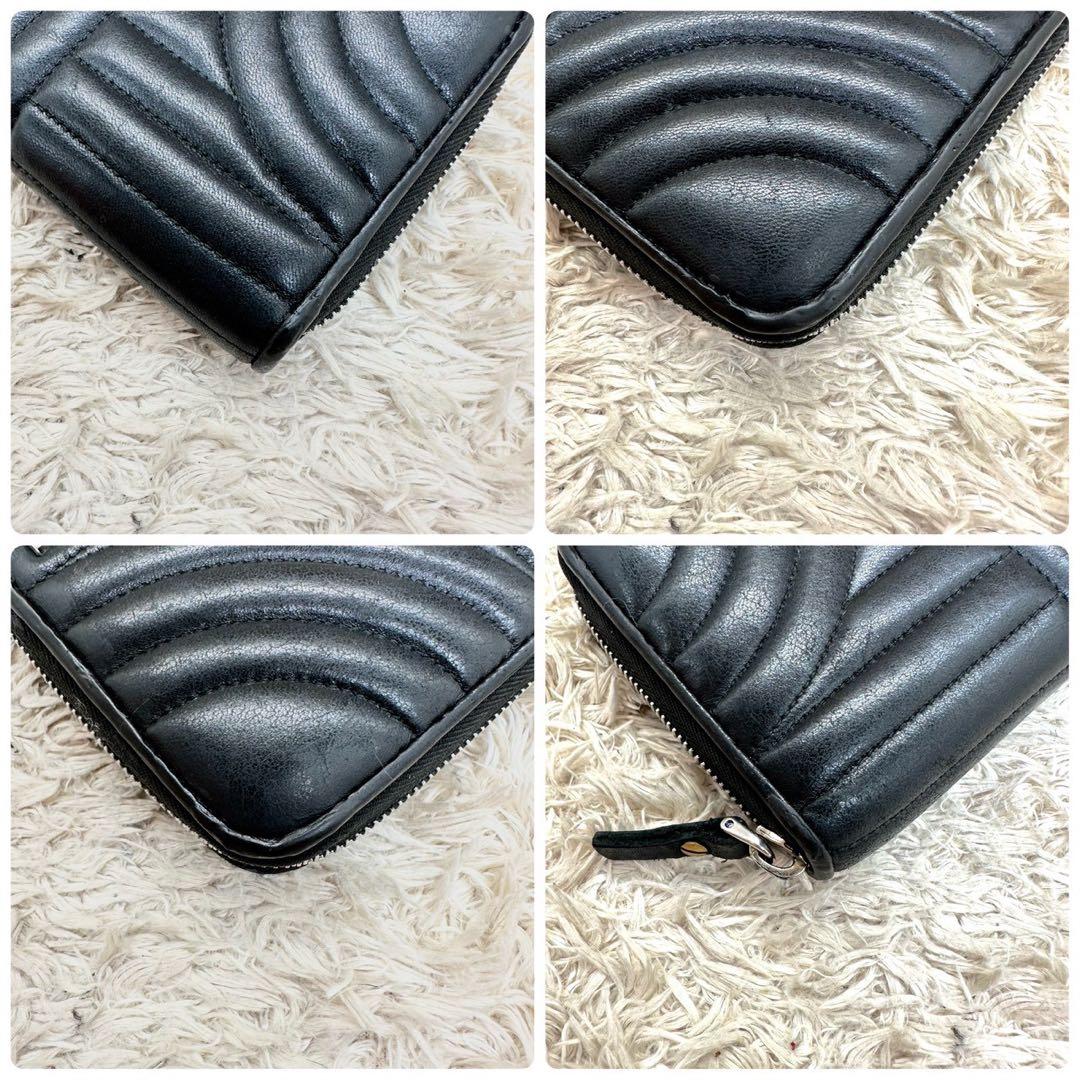 【美品】プラダ 長財布 ラウンドファスナー ブラック ダイアグラム シルバーロゴ