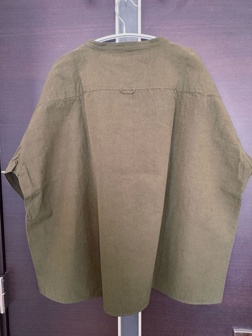 HUIS ギザコットンヘンプ　バンドカラー　ブラウス　遠州織物　huis