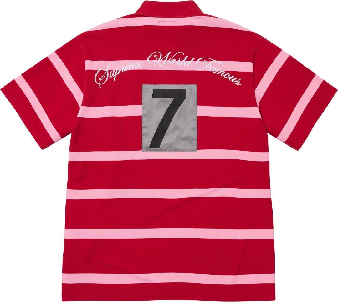 ウェア Supreme Cursive Polo \"Red Stripe\"