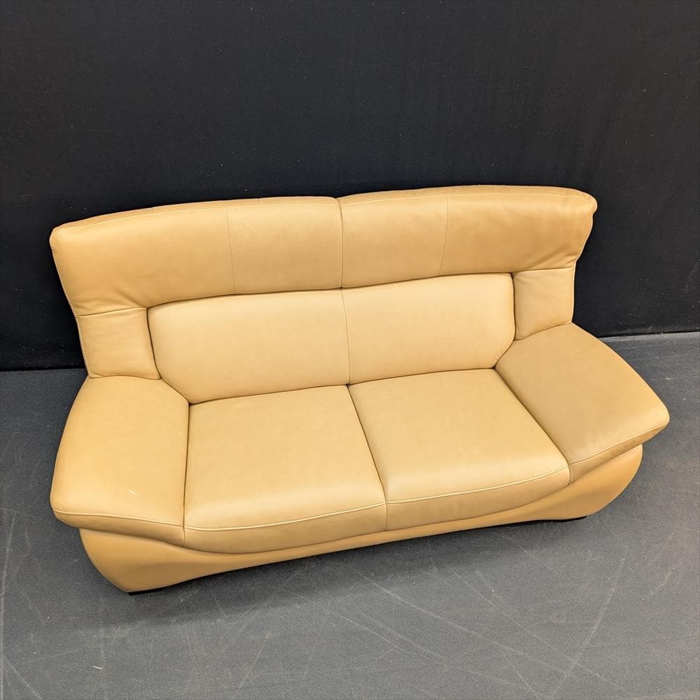 美品　カリモク　本革　ワイドラブソファ　ラブソファ　2人掛け　2P　2.5人掛け