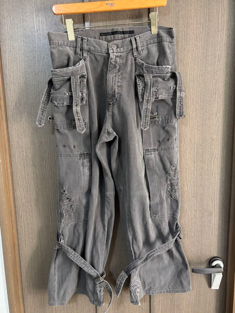 う*ぱ様 キミノリモリシタ　グレー 厚手綿カーゴパンツ ダメージ加工　kimin