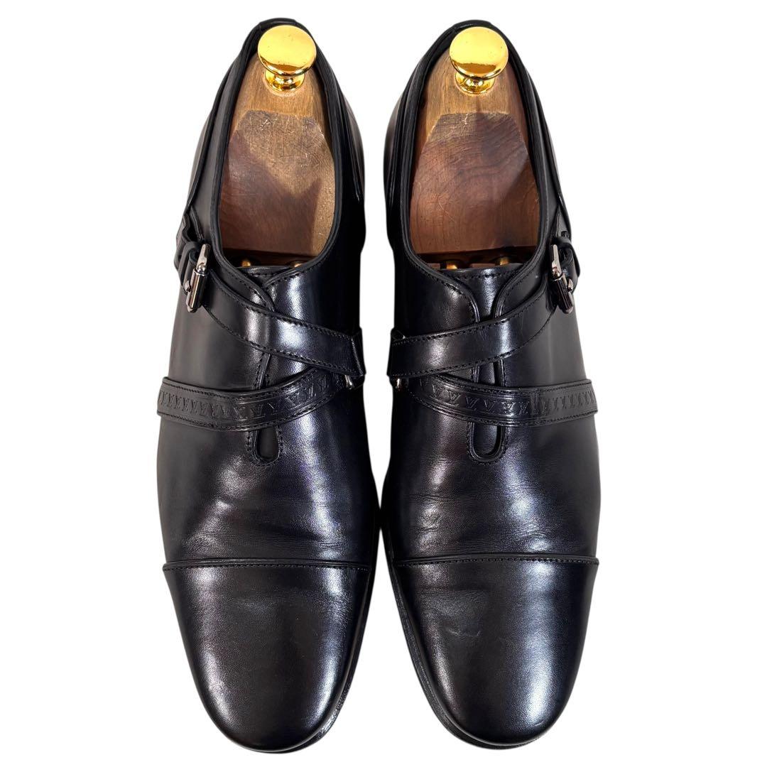 ルイヴィトン 6 1/2 25.5 レザー ビジネス モンクストラップ ブラック